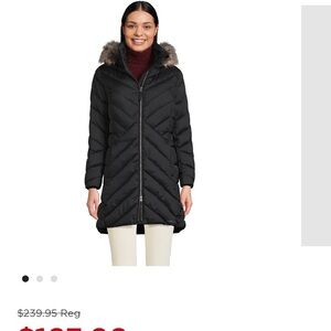 Lands' End Black Puffer Coat with Fur Hood